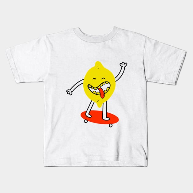 Lemon king lemon skating funny skate lemon funny lemons Kids T-Shirt by Tropical Blood